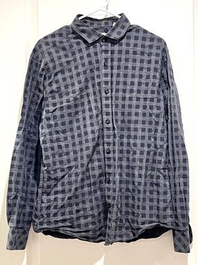James Campbell Mens button up Shirt sz M Cotton long Sleeve Gray gingham plaid